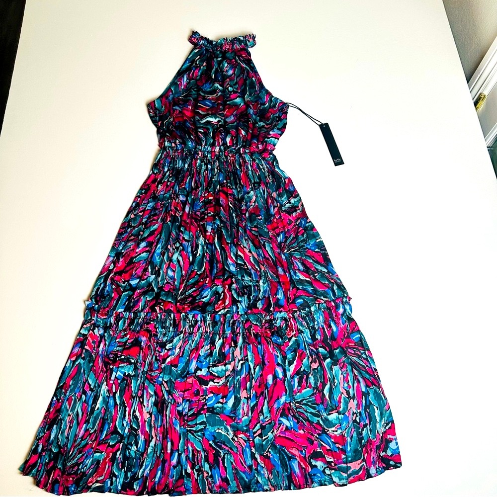 Nicole Miller‎ Midi Dress Water Colors Pleaded Size XSmallNew With Tags